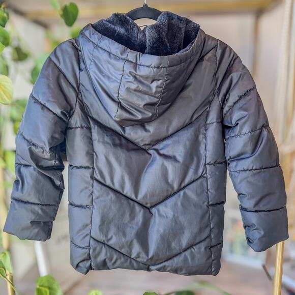 Swiss Tech Black Puffer Jacket/Coat w/ Hood & Faux Fur Lining, Kids Medium 7/8 - Picture 4 of 11
